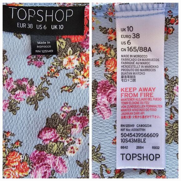 Topshop Floral Wrap Tea Dress Confetti Print Blue – Women’s Size 6 - Picture 5 of 6